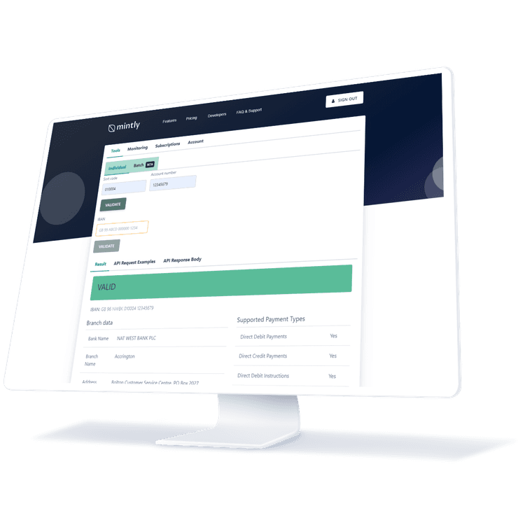 mintly validate bank sort code, accounts & IBAN with ease